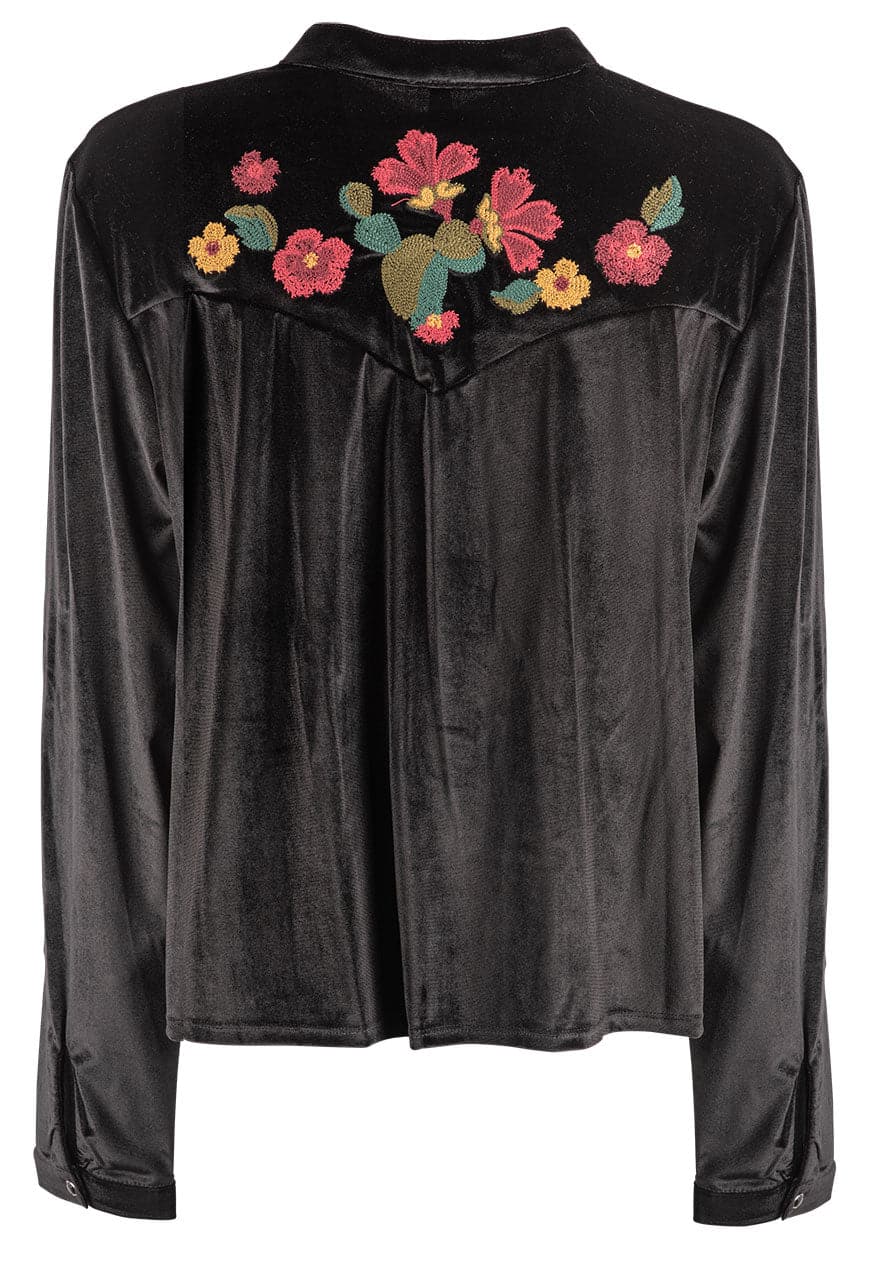 Stetson Black Velvet Blouse with Embroidery