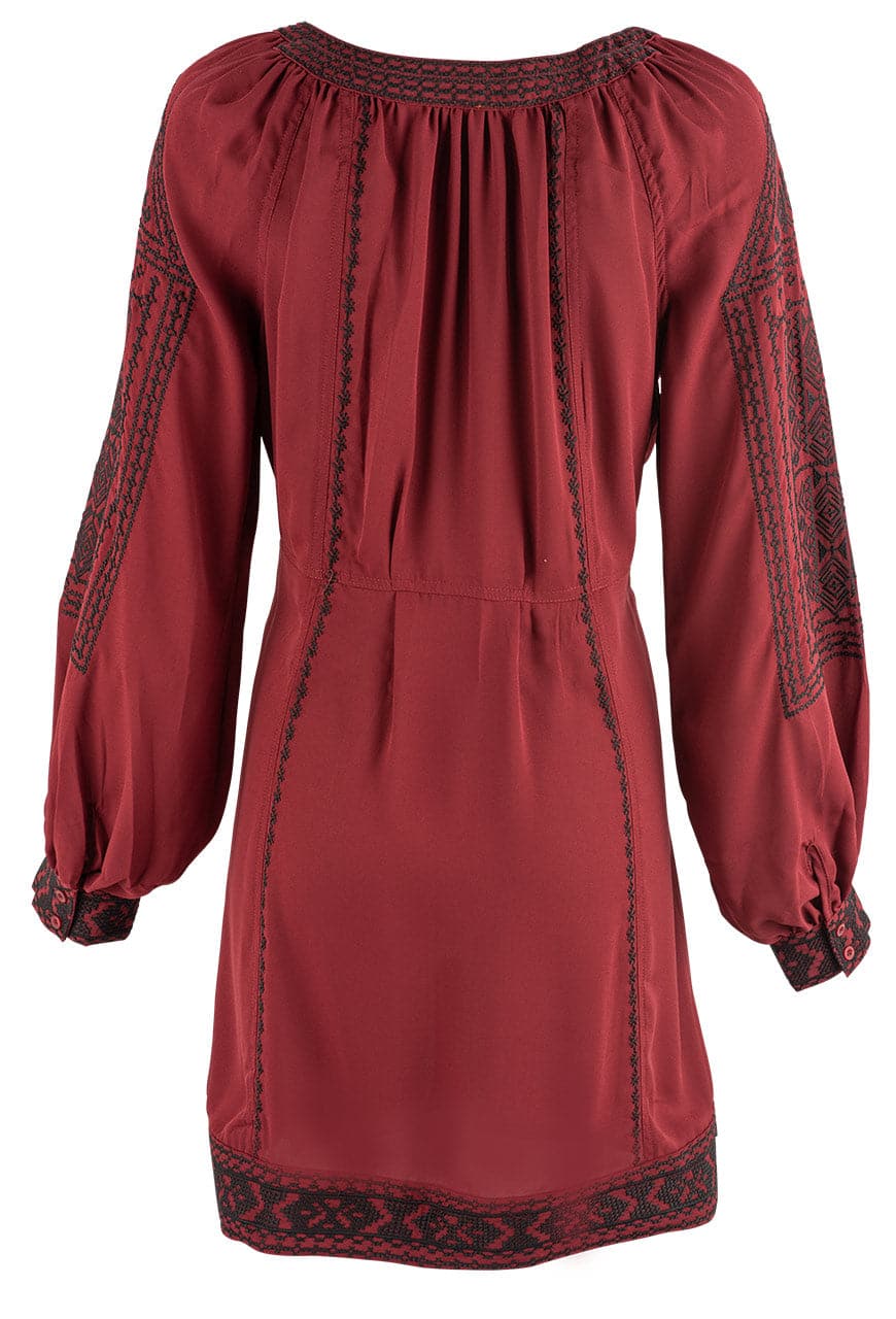 Stetson Women's Wine Crepe Long Bloused Dress