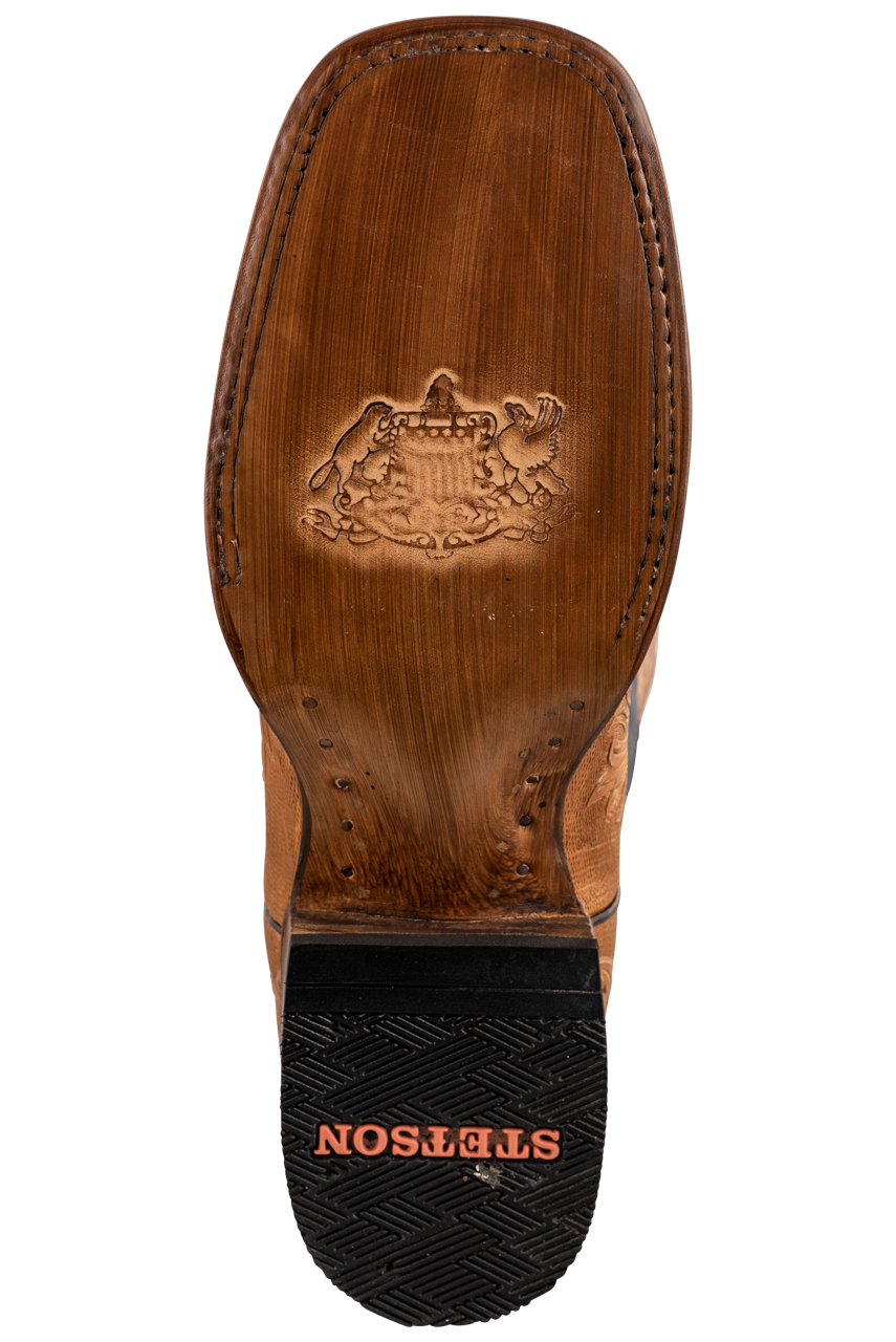 Stetson Men's Goat Handtooled Cowboy Boots - Tan & Blue