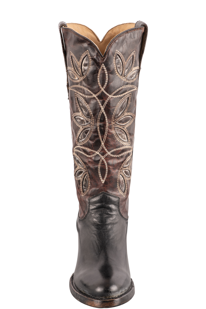 Stetson Women's Leather Vintage Floral Underlay Cowgirl Boots