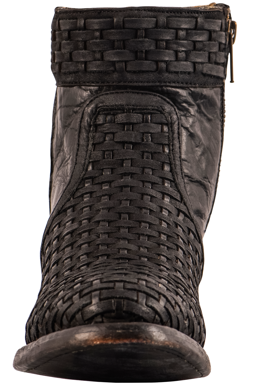 Stetson Women's Leather Basketweave Cowgirl Booties - Black