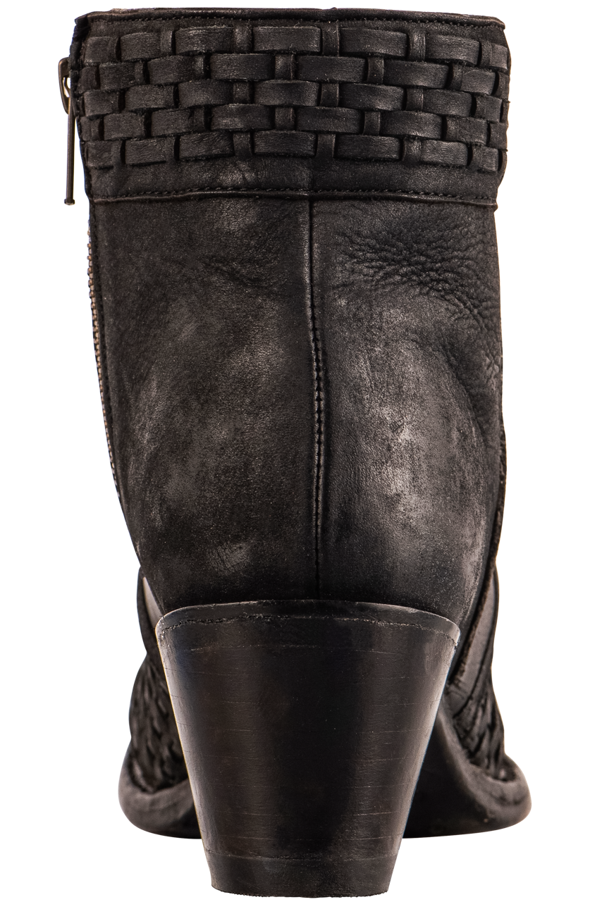 Stetson Women's Leather Basketweave Cowgirl Booties - Black