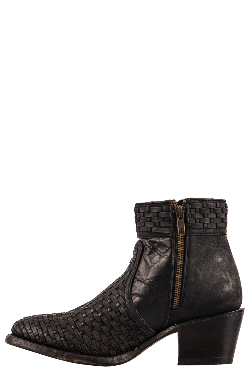 Stetson Women's Leather Basketweave Cowgirl Booties - Black
