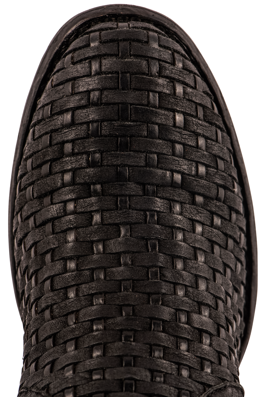Stetson Women's Leather Basketweave Cowgirl Booties - Black