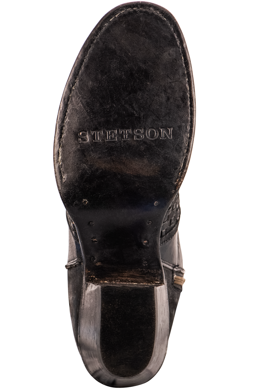 Stetson Women's Leather Basketweave Cowgirl Booties - Black