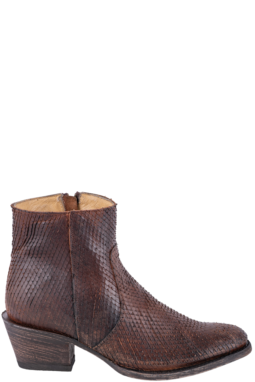 Stetson Women's Fashon Leather Dani Distressed Diamond Cut Cowgirl Booties - Brown