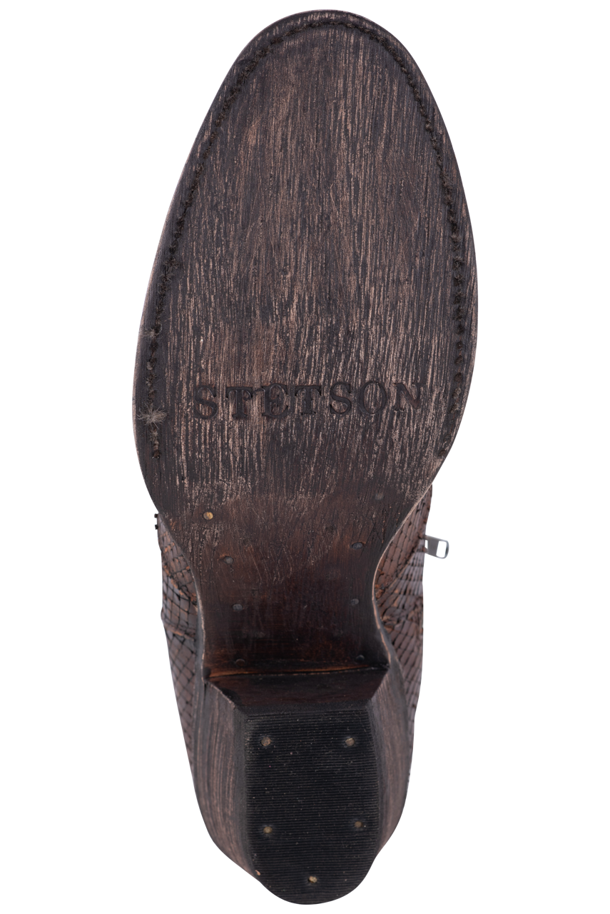 Stetson Women's Fashon Leather Dani Distressed Diamond Cut Cowgirl Booties - Brown