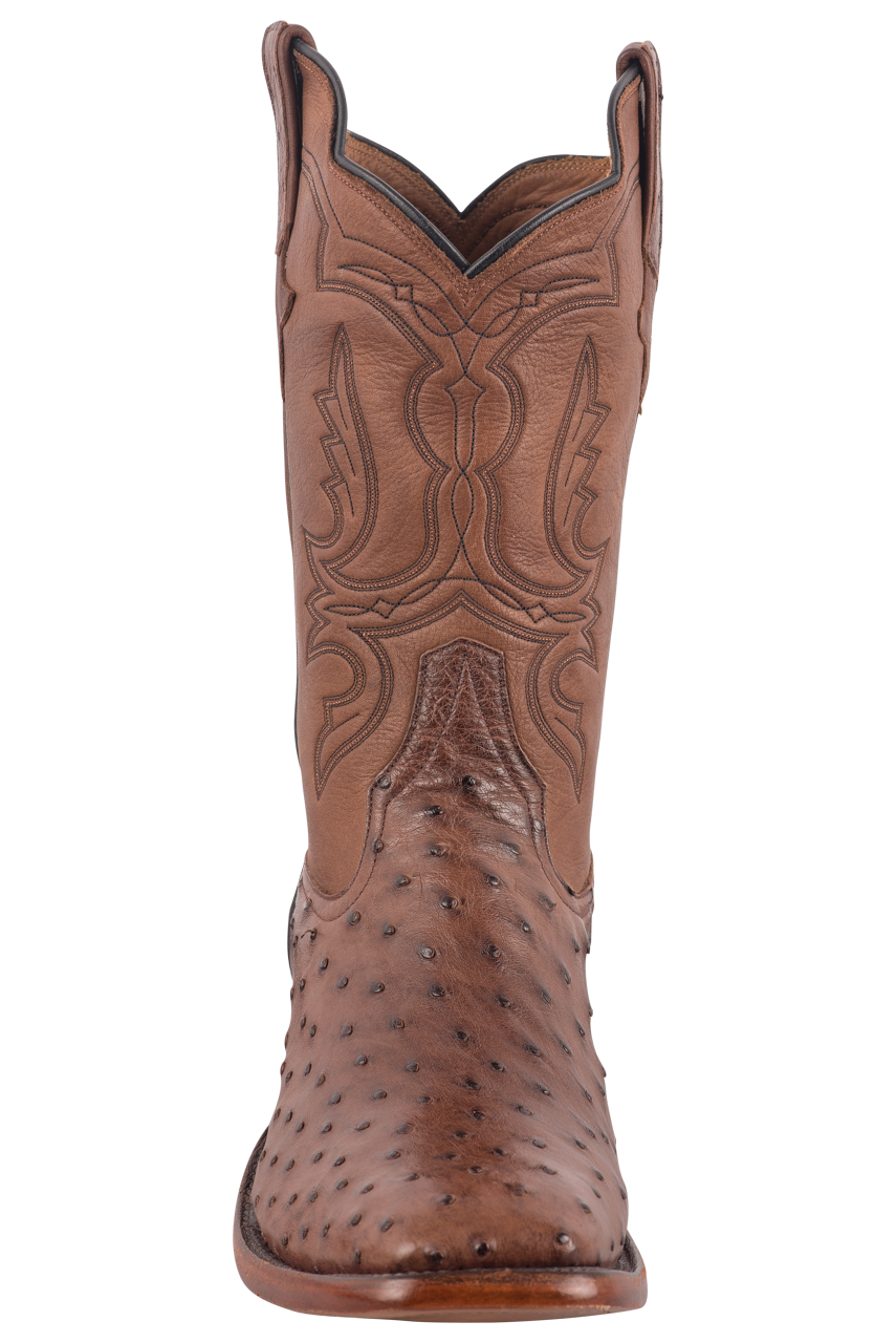 Rios of Mercedes Men's Full-Quill Ostrich Cowboy Boots - Cafe Americano and Chestnut