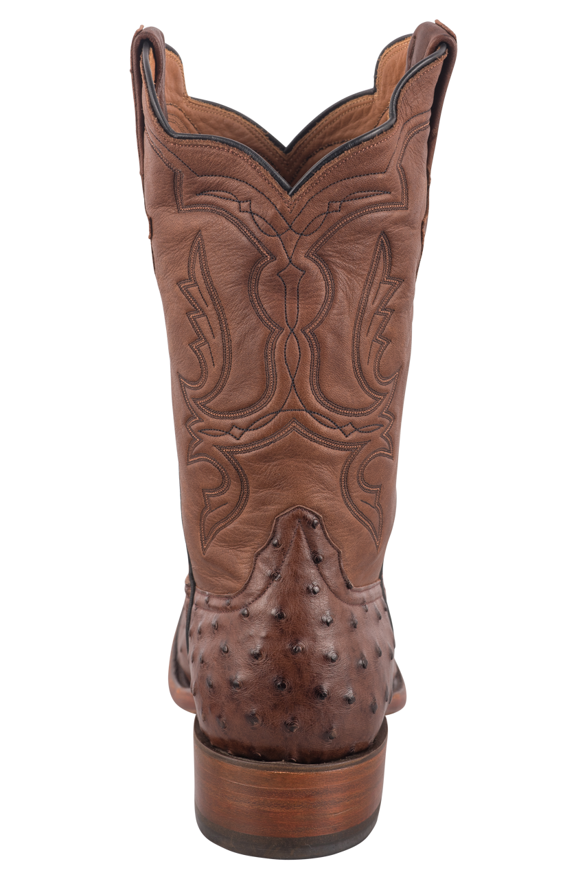 Rios of Mercedes Men's Full-Quill Ostrich Cowboy Boots - Cafe Americano and Chestnut