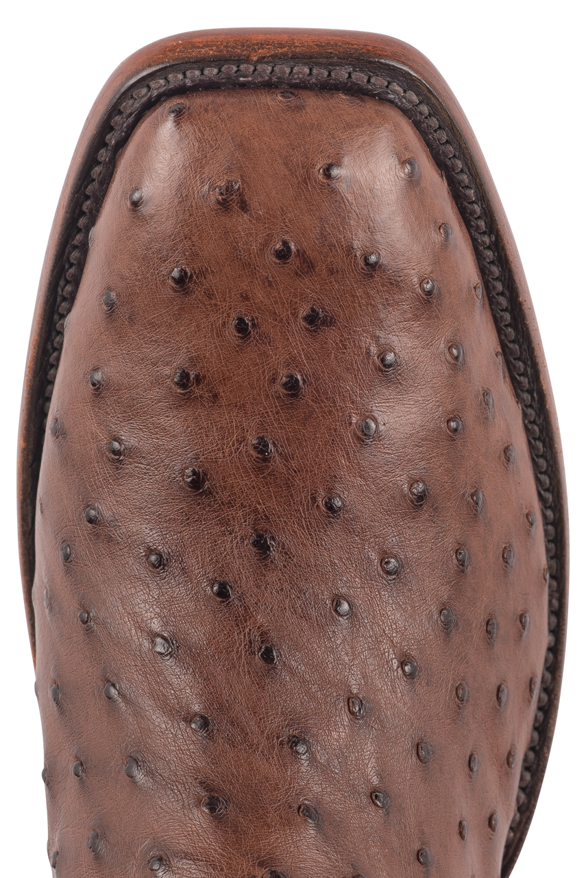 Rios of Mercedes Men's Full-Quill Ostrich Cowboy Boots - Cafe Americano and Chestnut