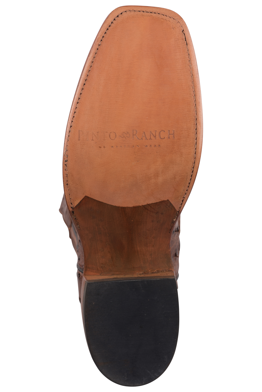 Rios of Mercedes Men's Full-Quill Ostrich Cowboy Boots - Cafe Americano and Chestnut