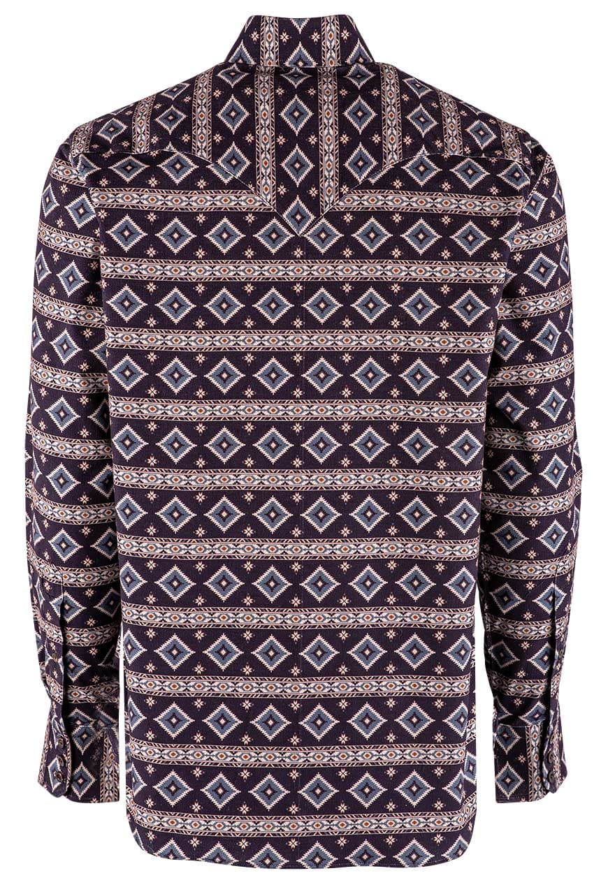 Lyle Lovett Western Corduroy Long Sleeve Button-Front Shirt - Navy with Blue, Black