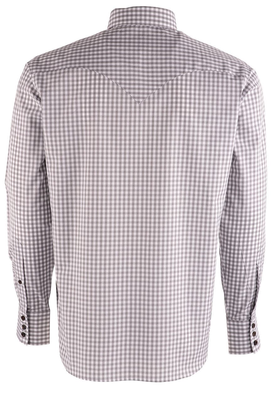 Lyle Lovett Gingham Check Poplin Long Sleeve Button-Front Shirt - Gray with White