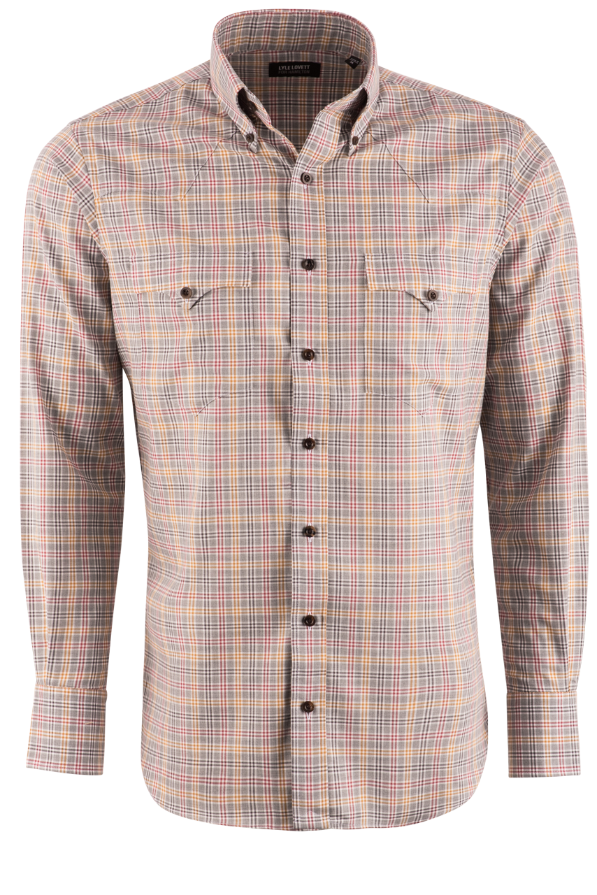 Lyle Lovett for Hamilton Check Twill Button-Front Shirt - Gray/Tan