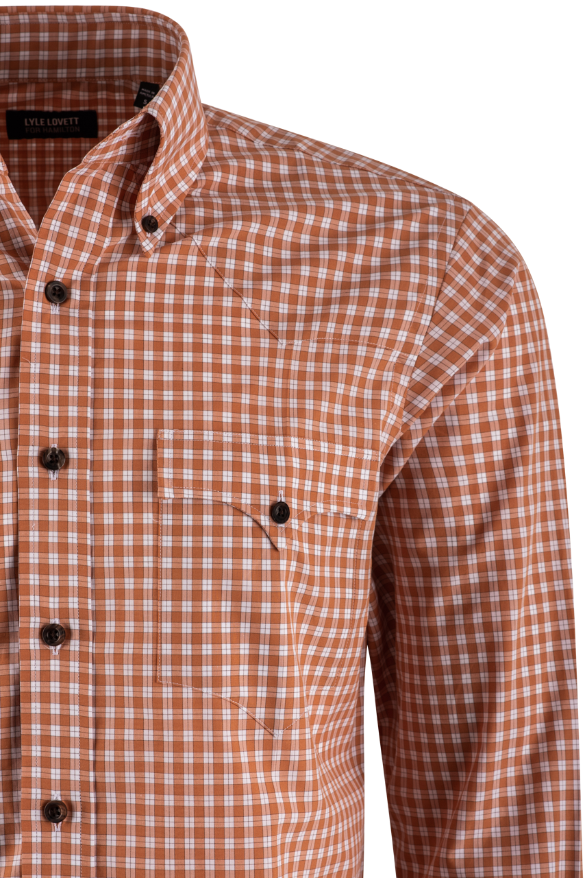 Hamilton by Lyle Lovett Check Long Sleeve Button-Front Shirt - Orange