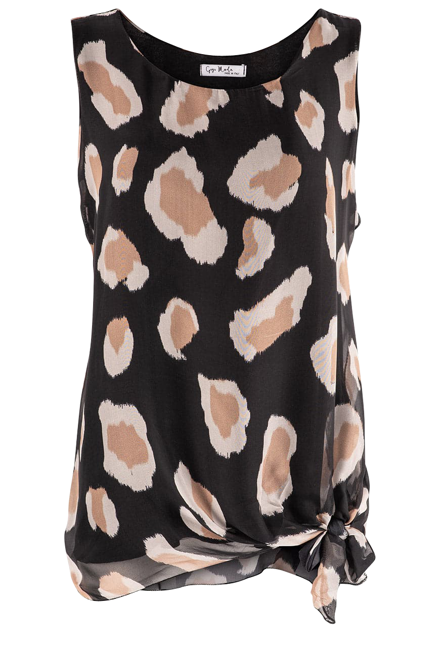 Gigi Black Giraffe Print Silk Tank Top