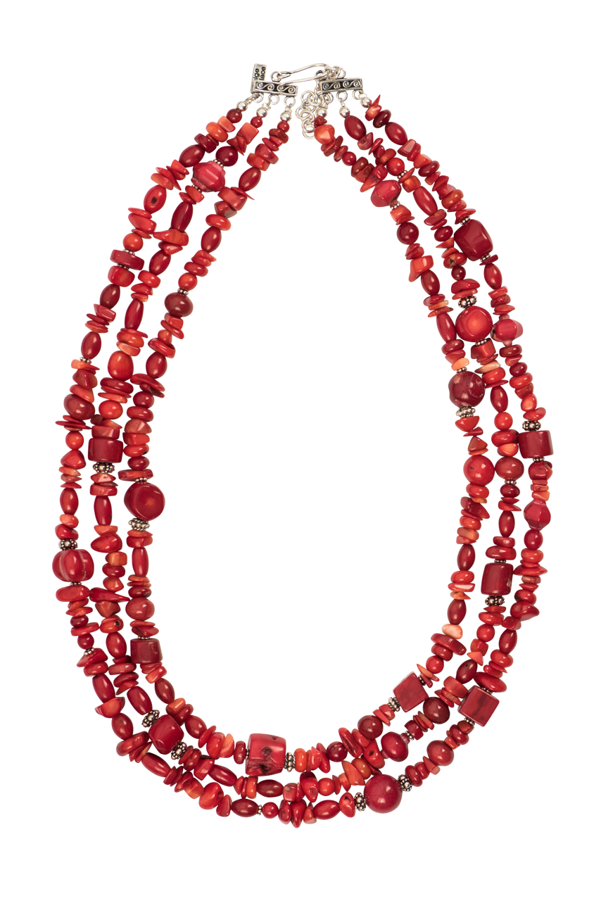 Paige Wallace Three Strand Red Coral Necklace