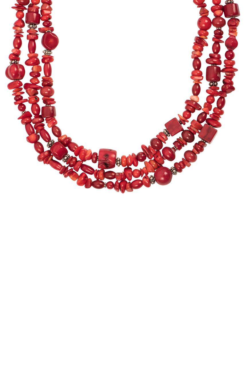 Paige Wallace Three Strand Red Coral Necklace