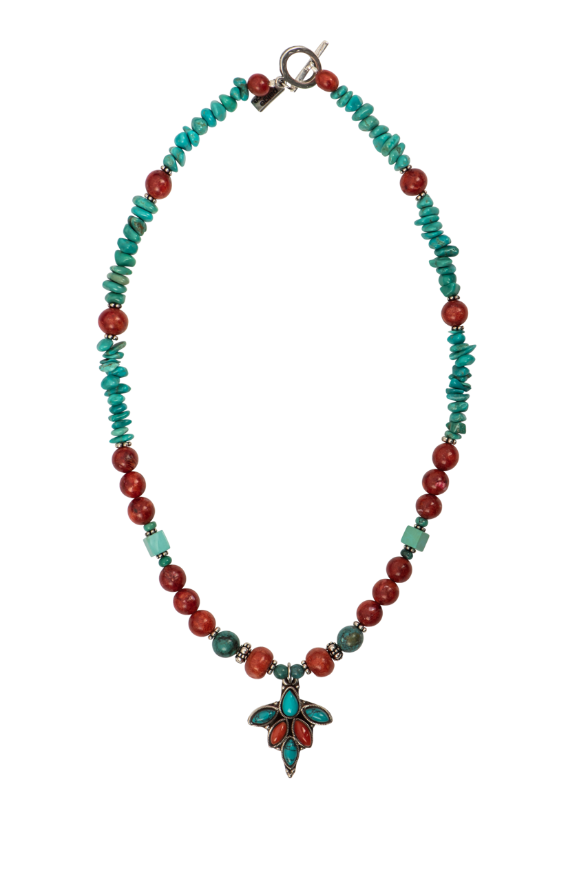 Paige Wallace Turquoise & Coral Pendant Necklace
