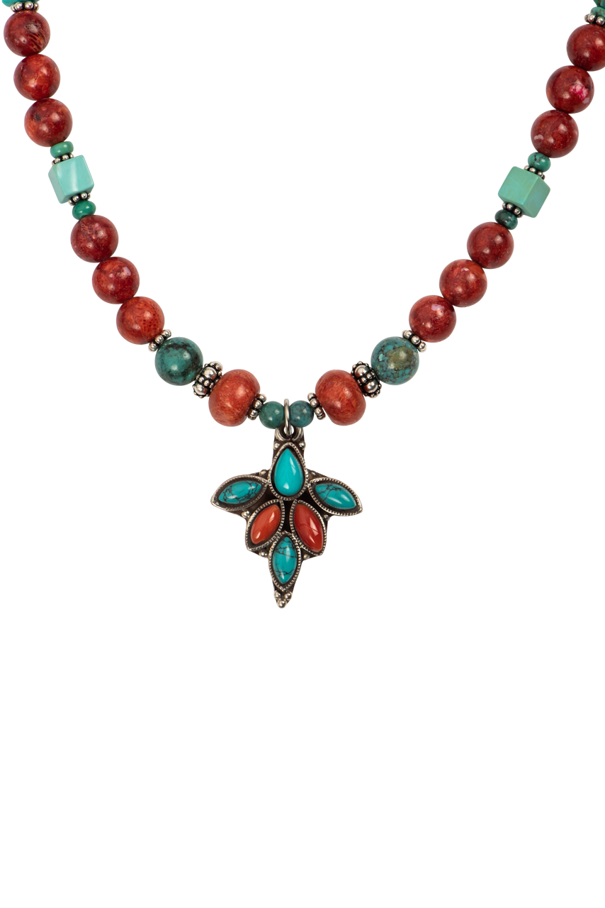 Paige Wallace Turquoise & Coral Pendant Necklace