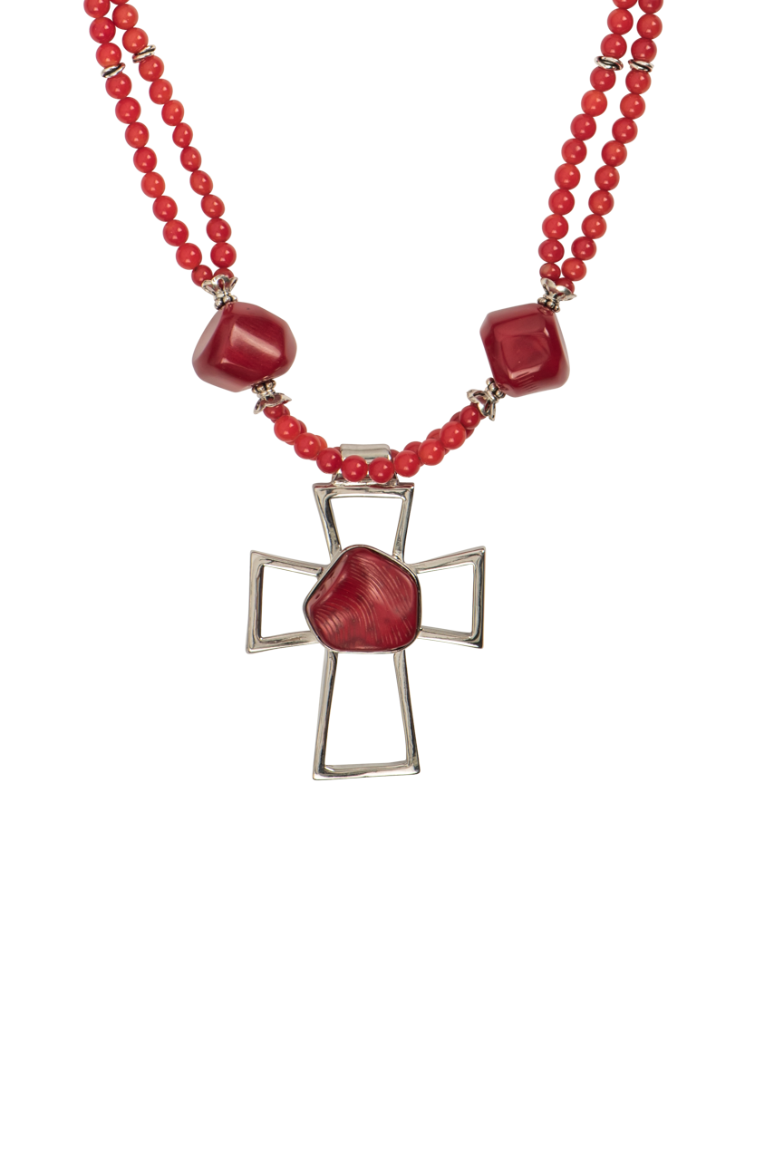 Paige Wallace Coral Cross Pendant Necklace
