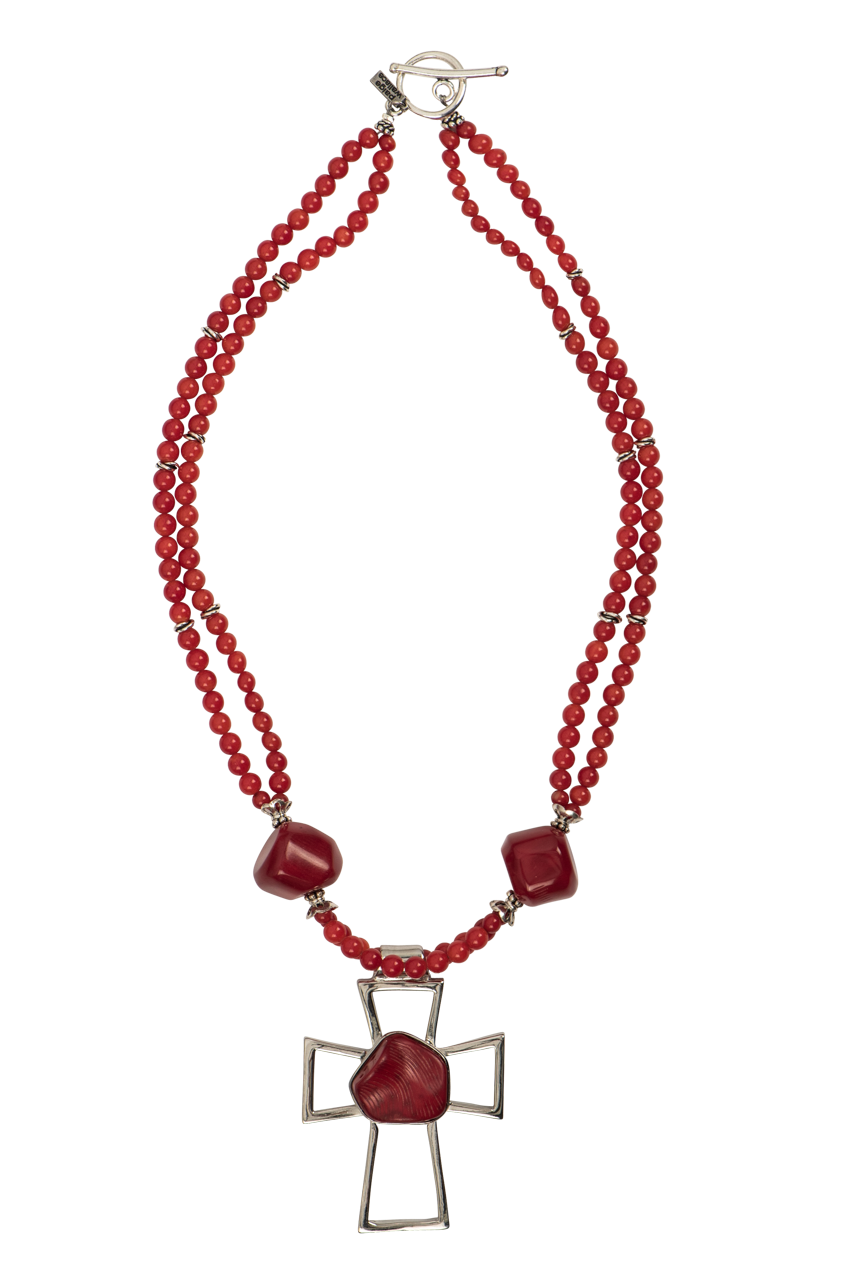 Paige Wallace Coral Cross Pendant Necklace