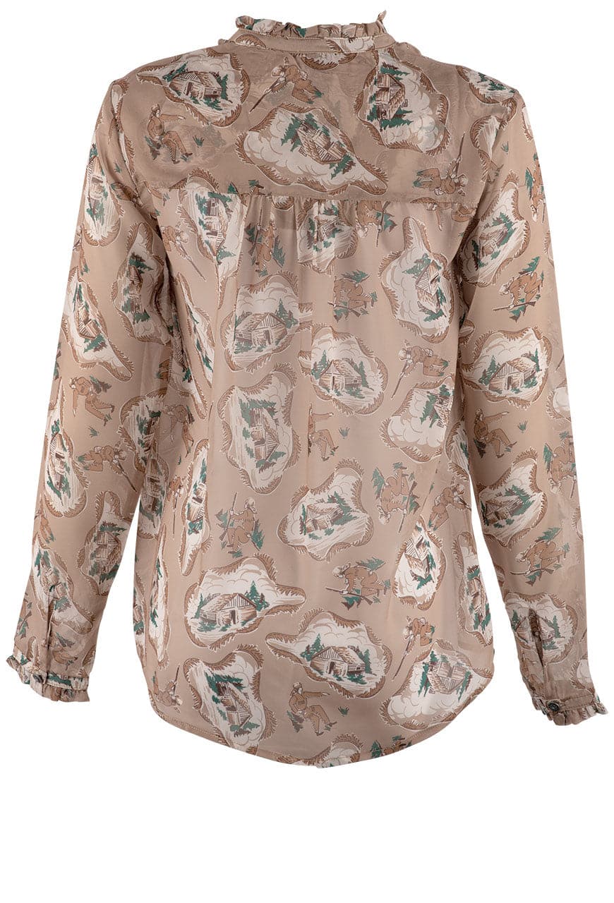 Tasha Polizzi Tan Cabin Print Chiffon Blouse