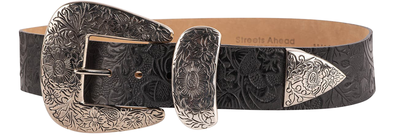 Streets Ahead Brown Pony Hair Western Belt Silver Engraved Buckle Made Italy M Streets Ahead Virginia Western Belt | Pinto Ranch main image 4