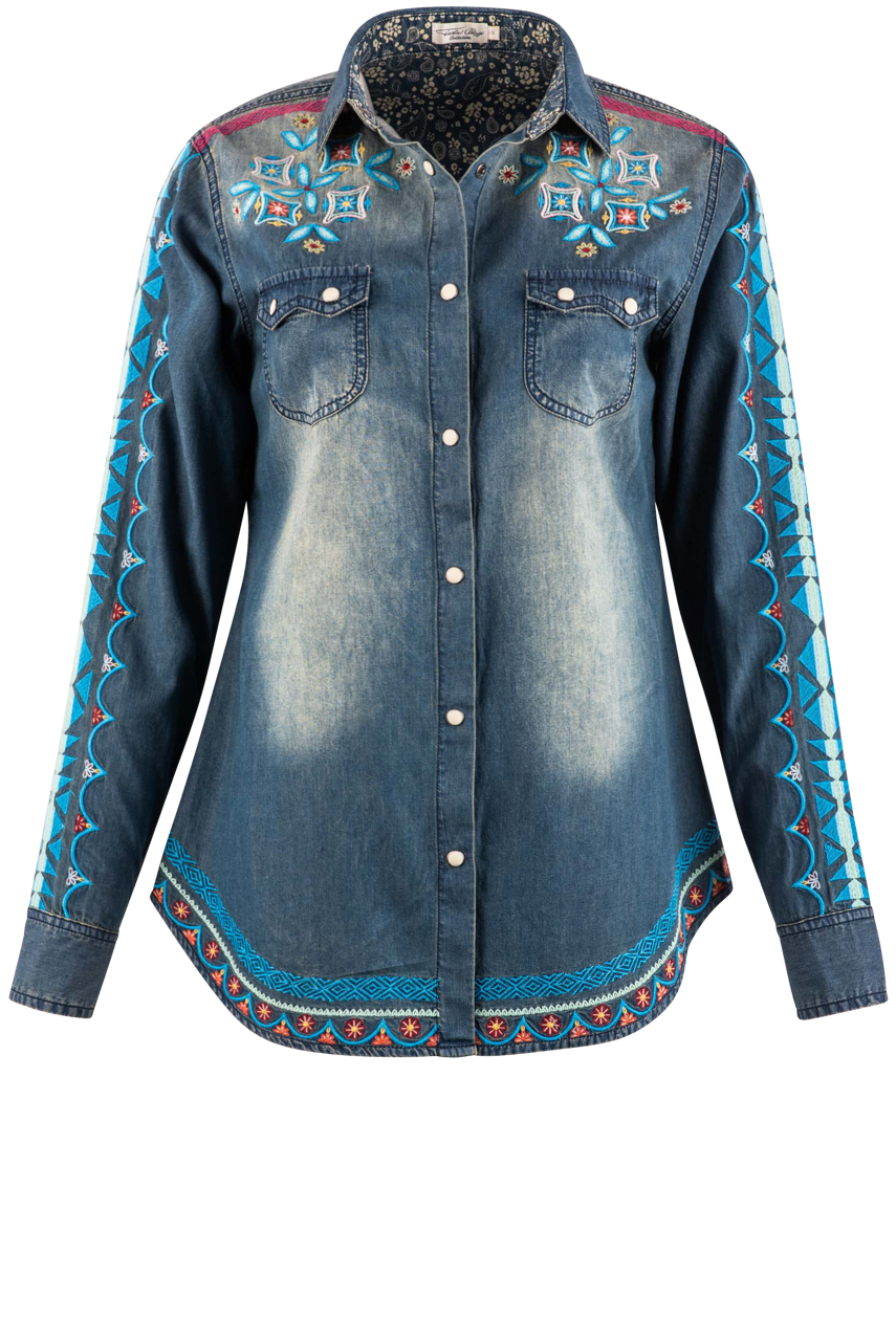 Tasha fashion Pollizzi Western Cowboy Shirt Teal M