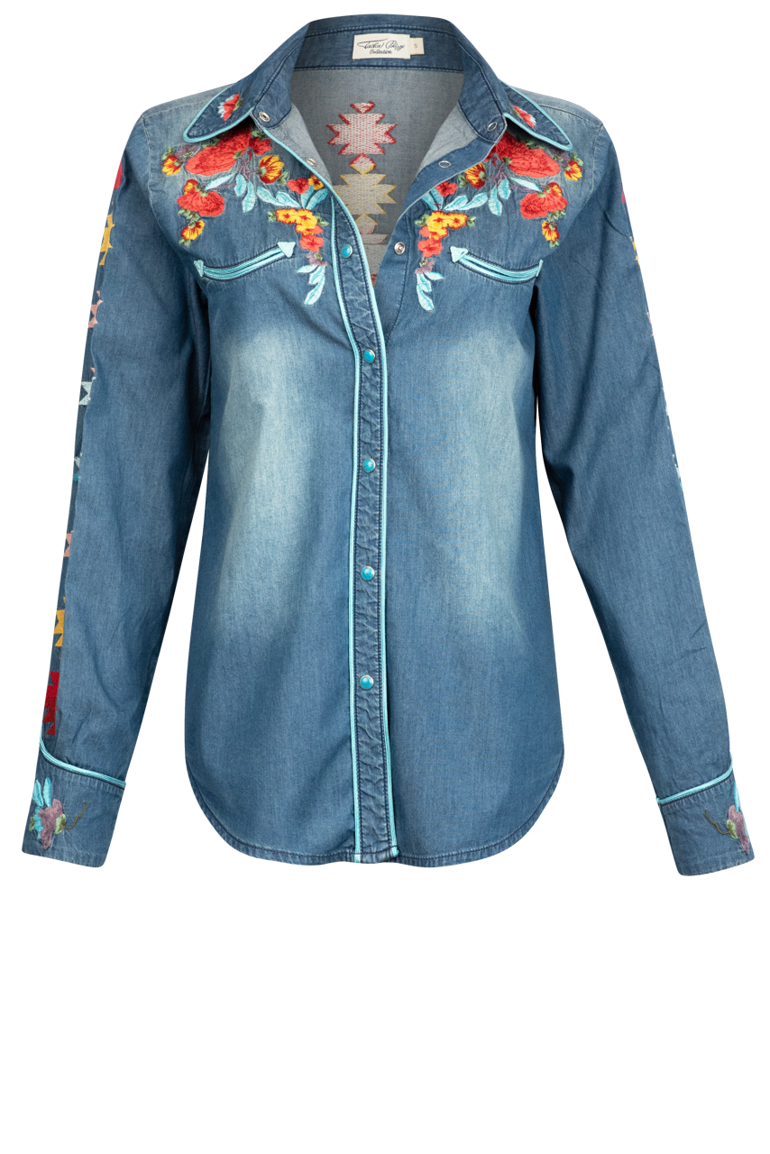 Store Tasha Pollizzi Western Cowboy Shirt Teal M