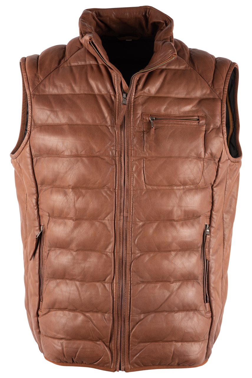 Scully Ribbed Cognac Lamb Leather Western Vest