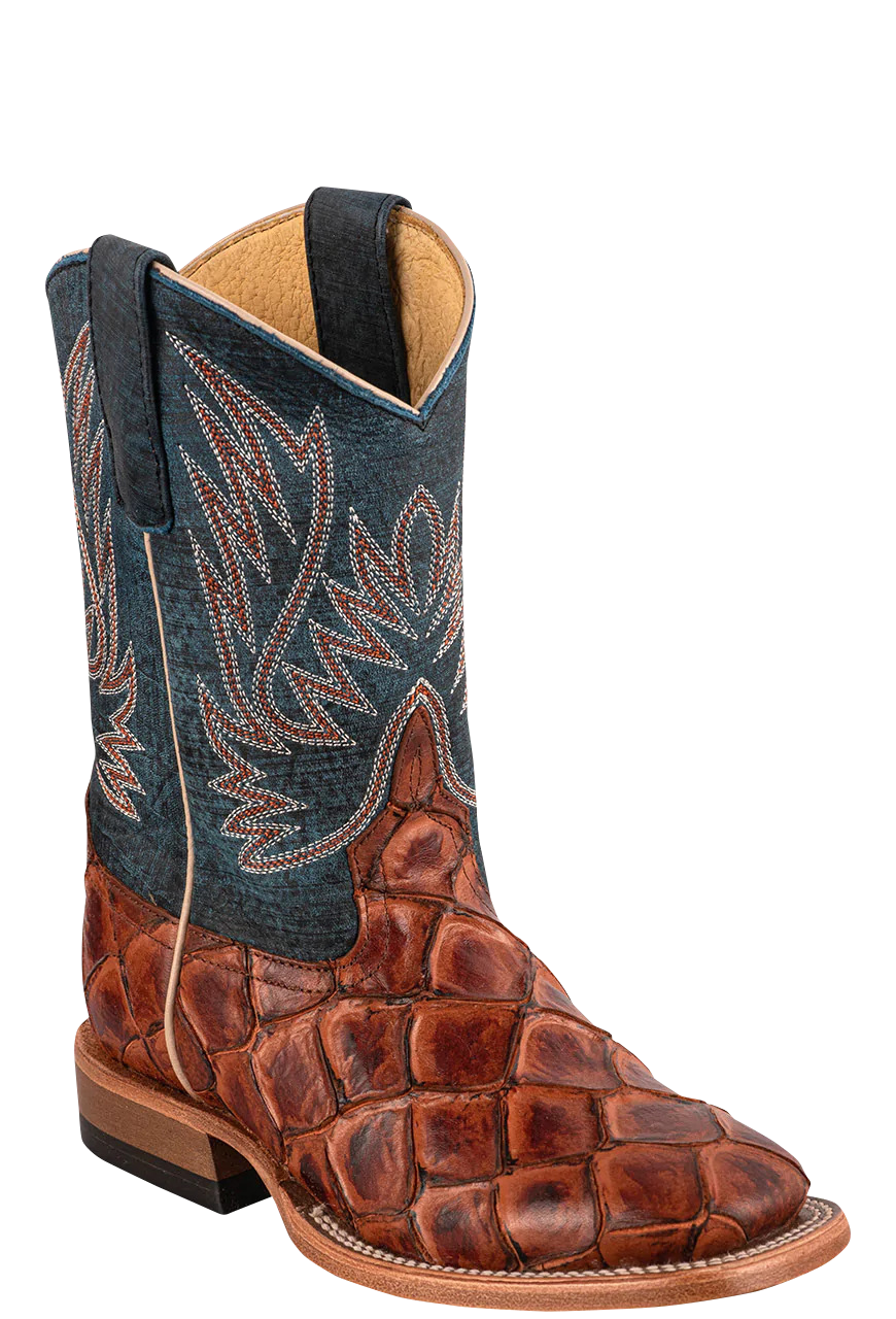 Anderson Bean Blue & Cognac Pirarucu Print Boots