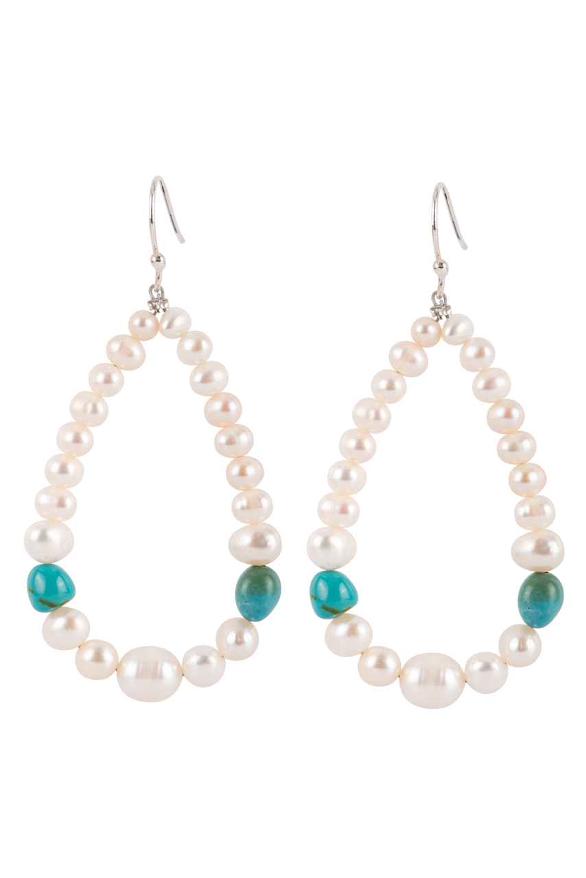 Paige Wallace Pearl & Turquoise Loop Earrings