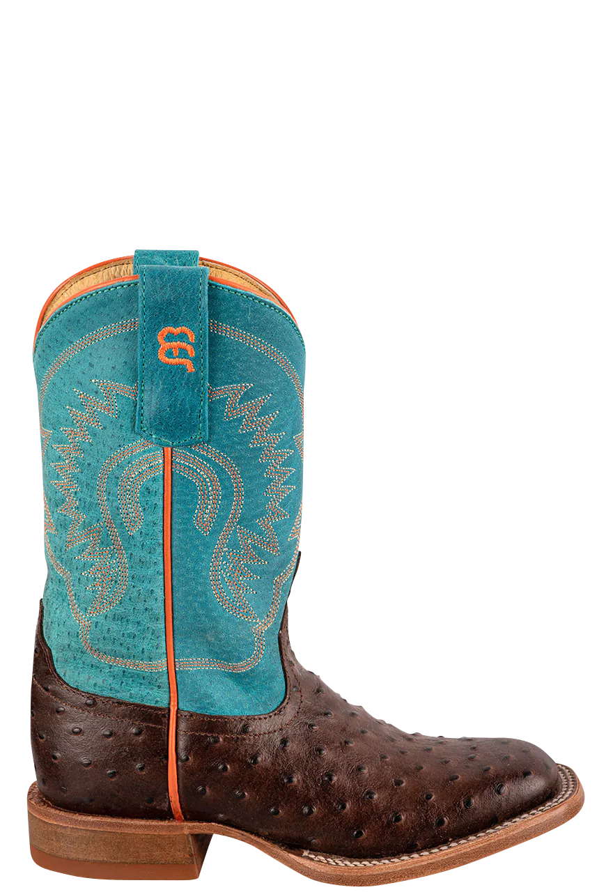 Anderson Bean Turquoise & Chocolate Ostrich Print Boots