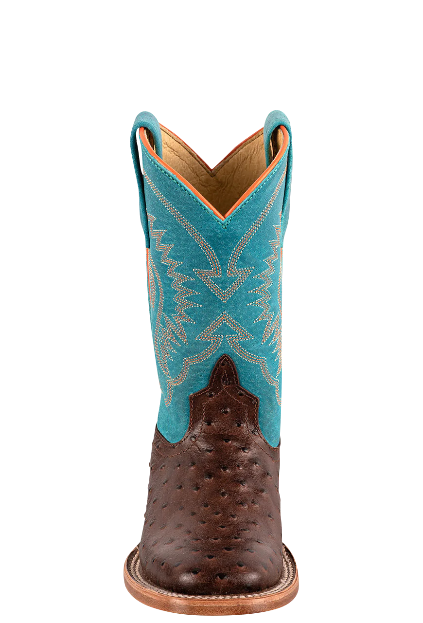 Anderson Bean Turquoise & Chocolate Ostrich Print Boots