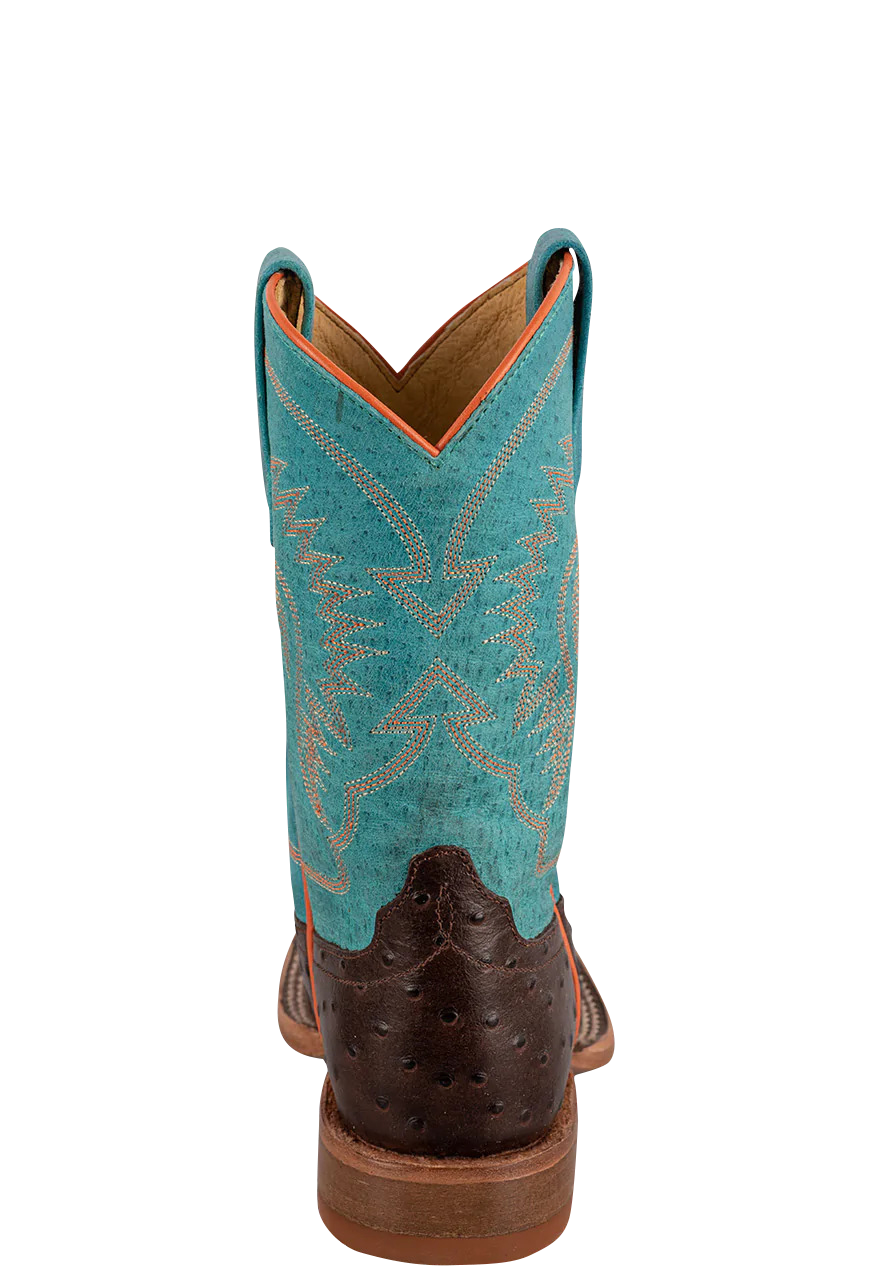 Anderson Bean Turquoise & Chocolate Ostrich Print Boots