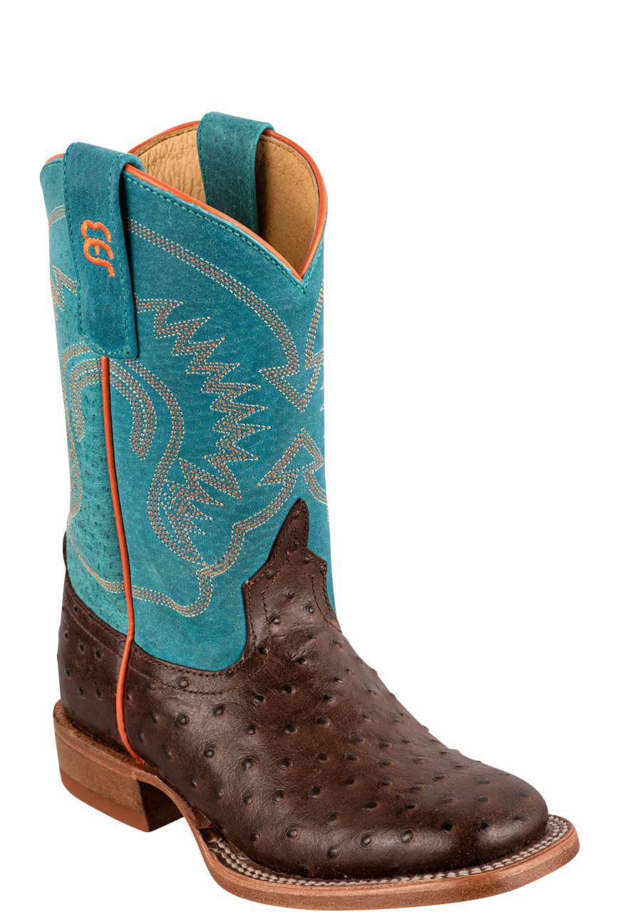 Anderson Bean Turquoise & Chocolate Ostrich Print Boots