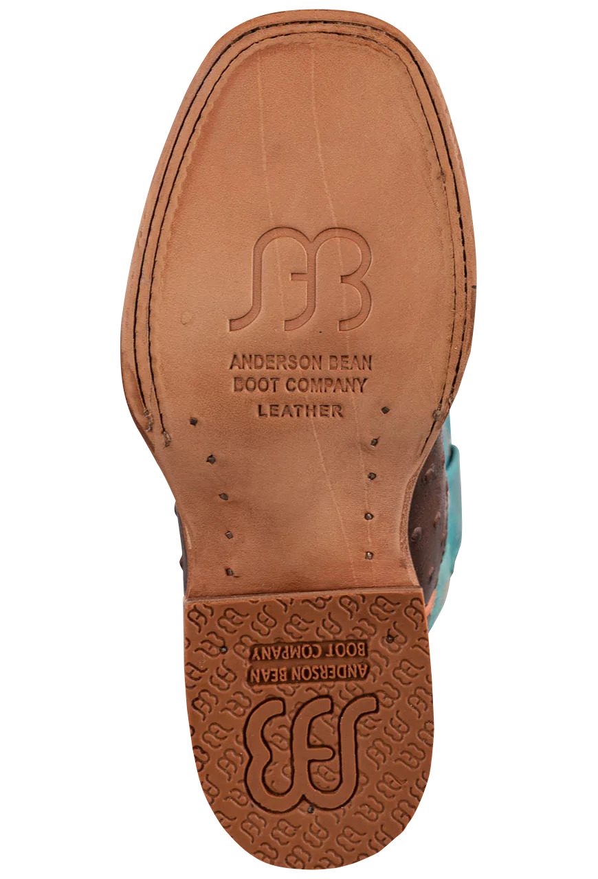 Anderson Bean Turquoise & Chocolate Ostrich Print Boots