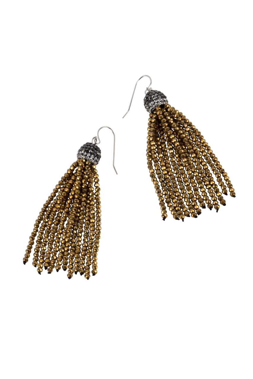 Ann Vlach Large Crystal Tassel Earrings