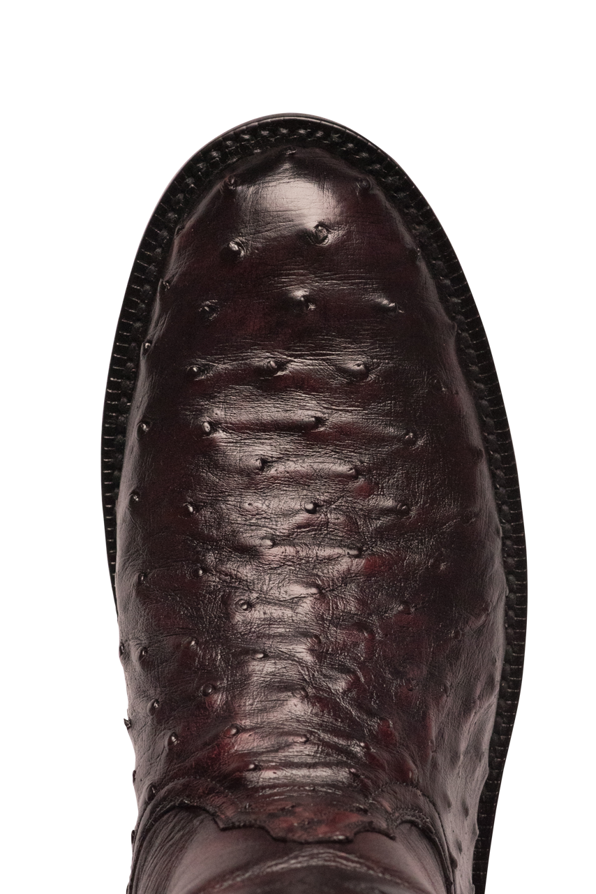 Black Jack Brush Off Full Quill Ostrich Roper Boots - Black Cherry