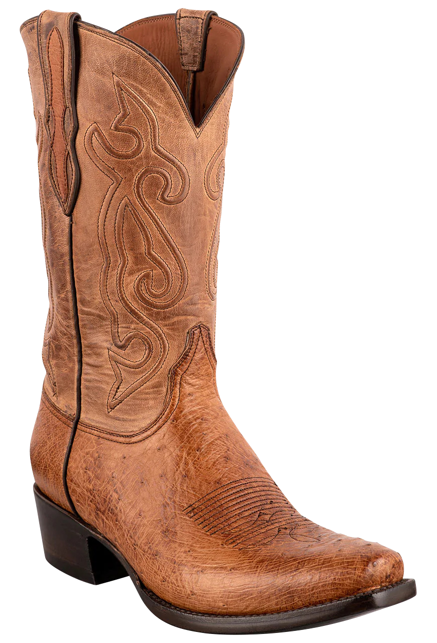 Black Jack Smooth Ostrich Cowboy Boots - Burnished Cigar