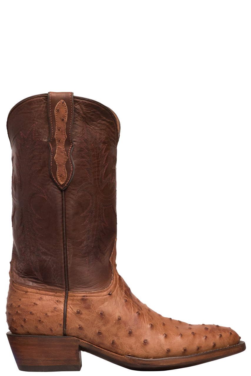 Black Jack Burnished Full Quill Ostrich Cowboy Boots - Cigar