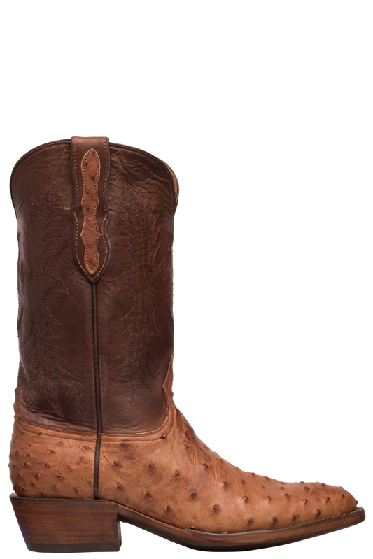 Black Jack Burnished Full Quill Ostrich Cowboy Boots - Cigar