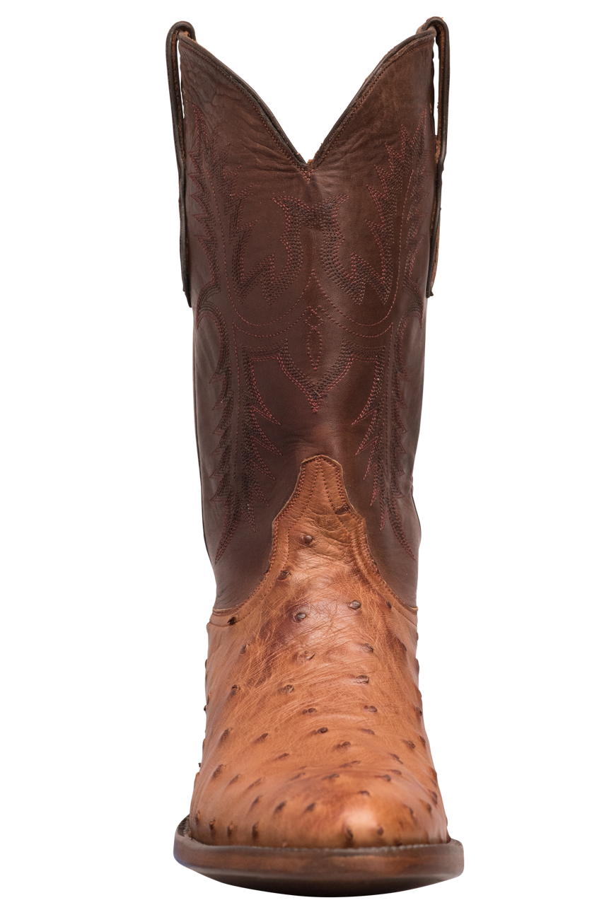 Black Jack Burnished Full Quill Ostrich Cowboy Boots - Cigar