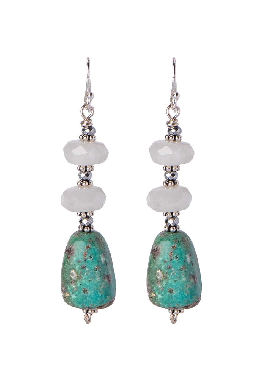 Breathe Deep Moonstone & Turquoise Drop Earrings