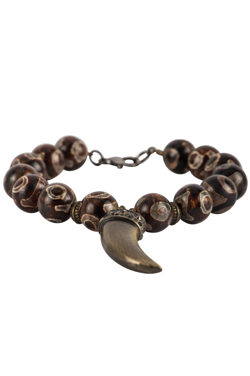 Breathe Deep Designs Spotted Agate Bracelet w/Brass Tusk