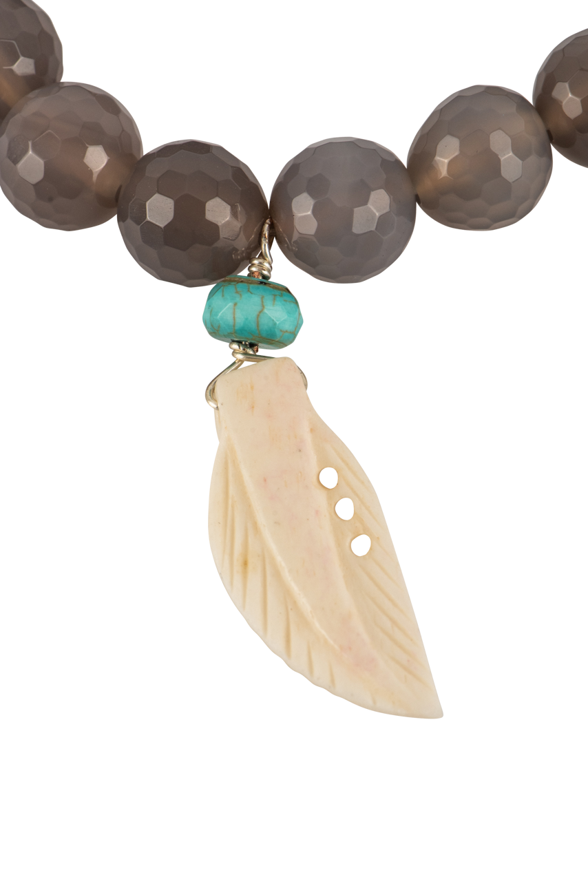Breathe Deep Designs Agate Bracelet with Bone Feather