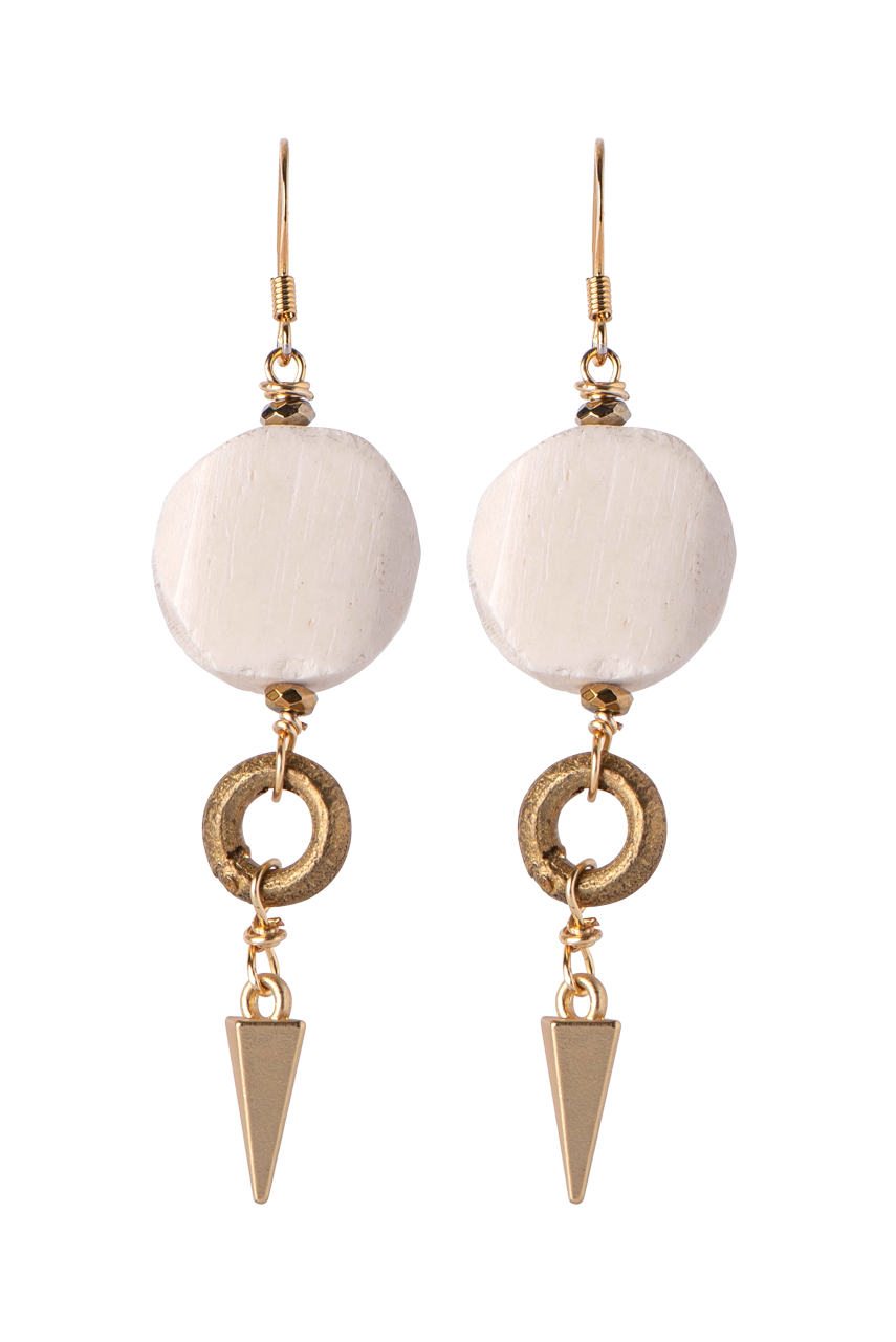 Breathe Deep Carved Bone Coin Earrings