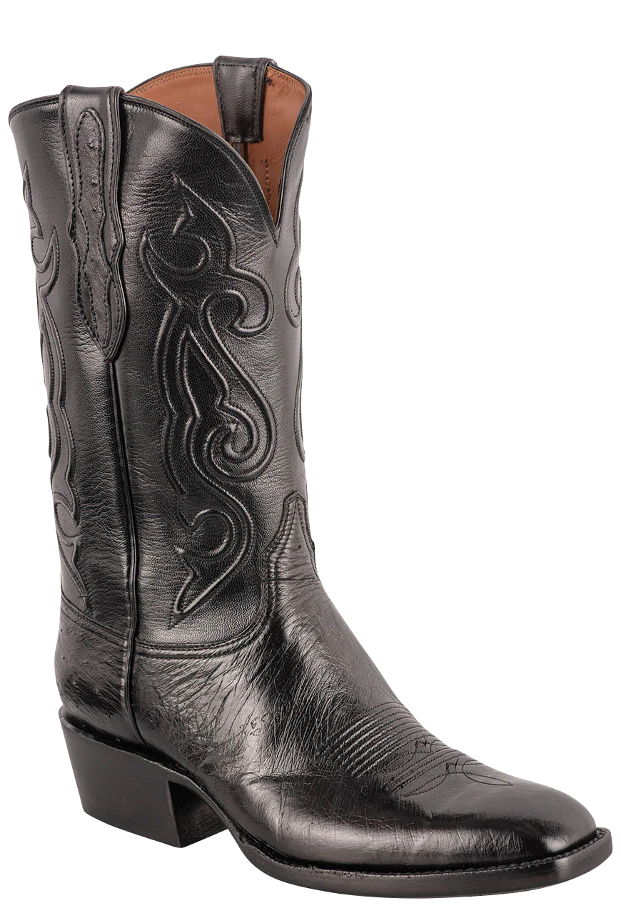 Black Jack Exclusive Smooth Ostrich Cowboy Boots - Black