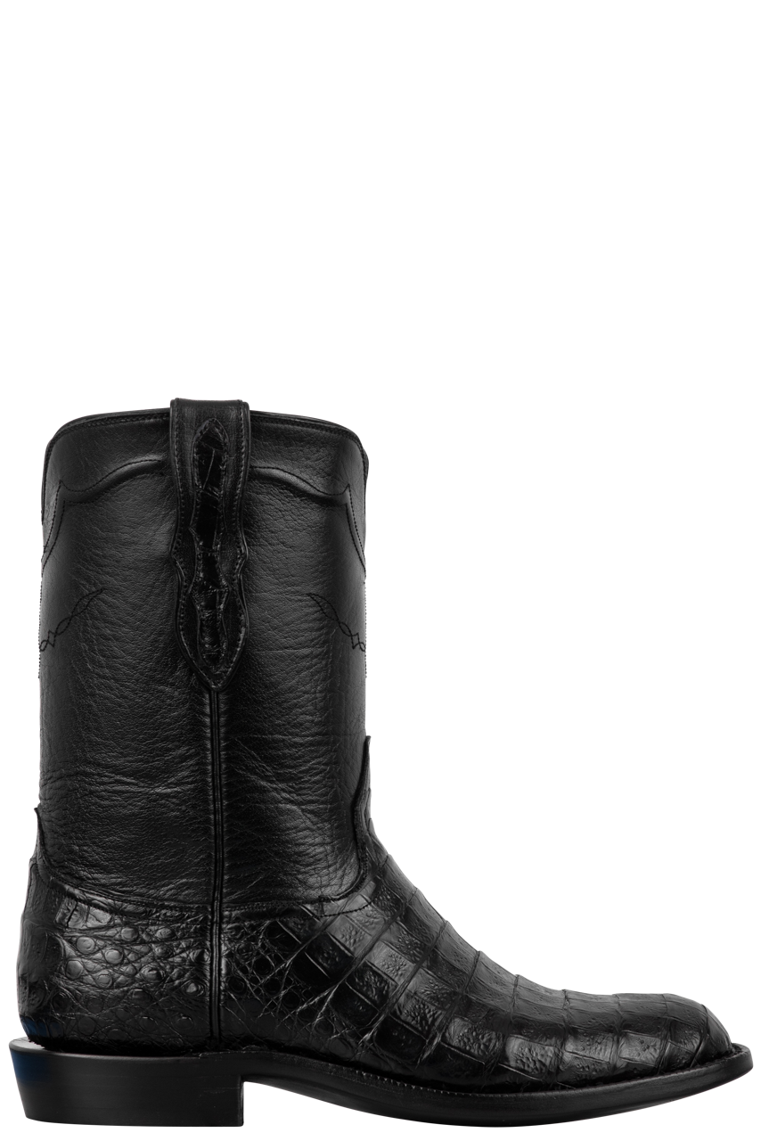 Black Jack Caiman Belly Roper Boots - Black